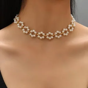 Shining Diva Fashion Gold-Plated Pearls Necklace