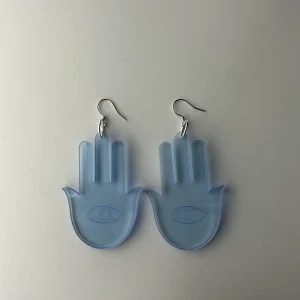 Hamsa blue earrings